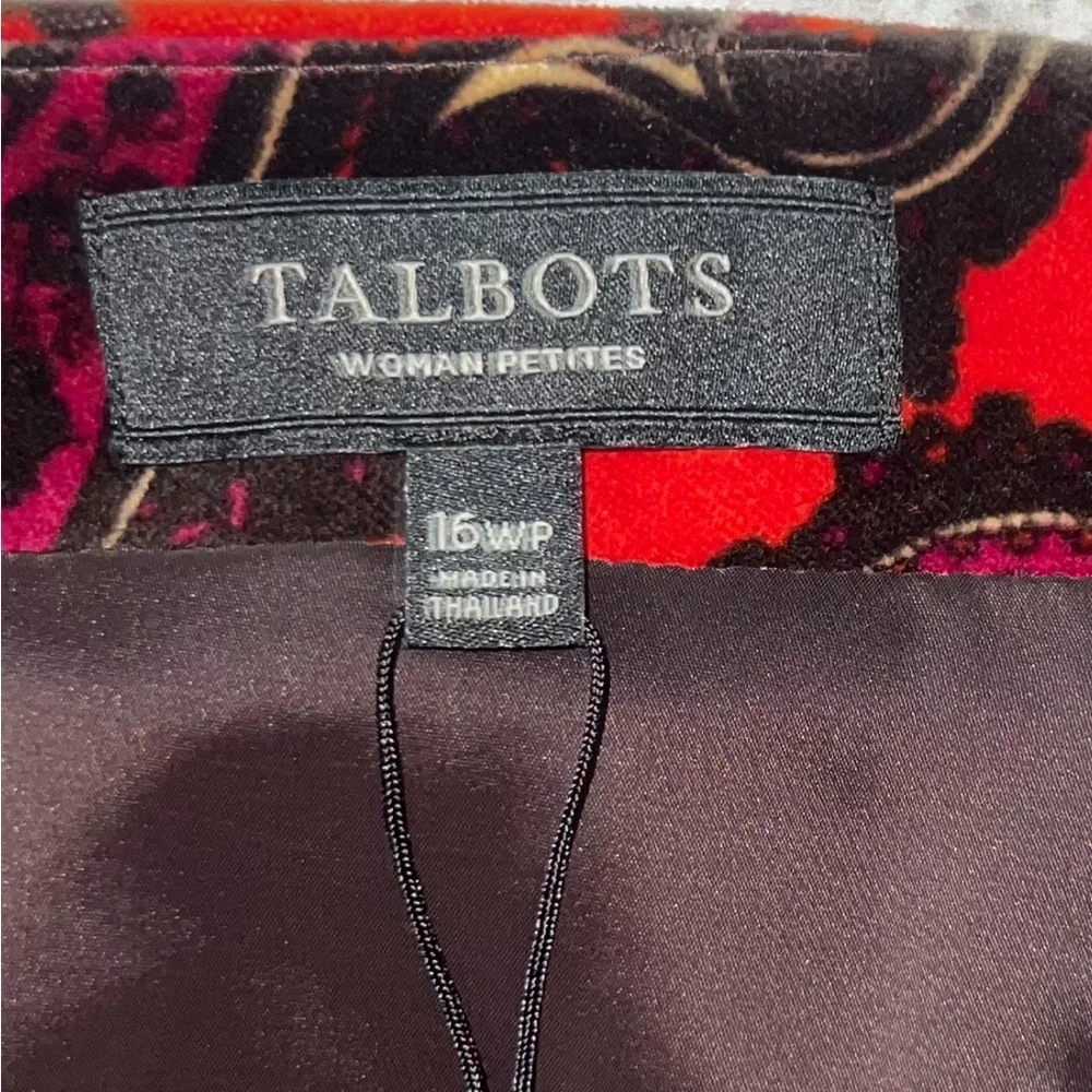 Talbots Velvet Pencil Skirt Size 16WP Red Orange Paisley Print Straight Lined